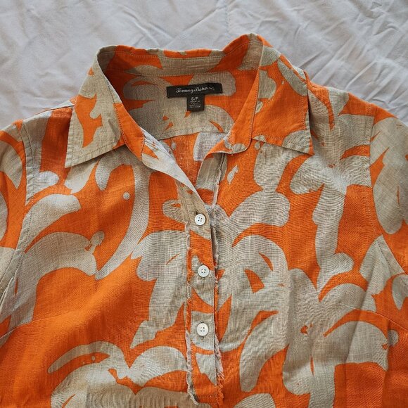 Tommy Bahama palm print orange button short sleeve blouse top shirt - Picture 7 of 8